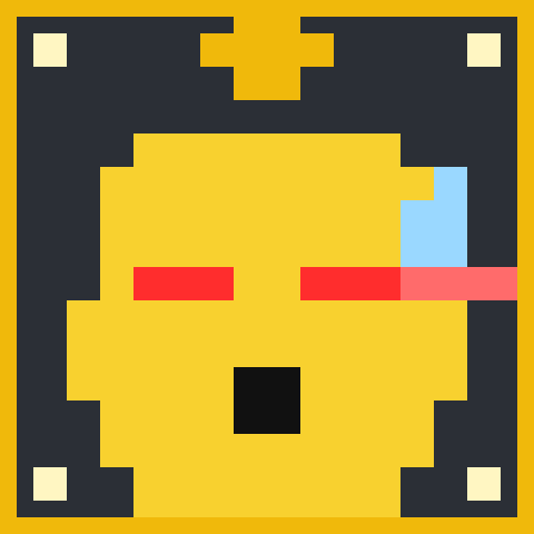 Epic Agentic Pixel: a yellow character with red laser eyes, in a gold frame